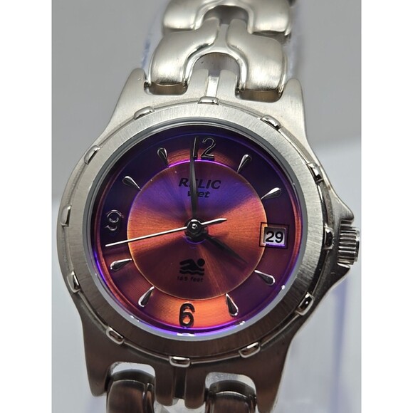 Relic Wet ZR11599 Womens Purple Dial Date Watch Silver Tone Bracelet New Battery - Picture 4 of 12